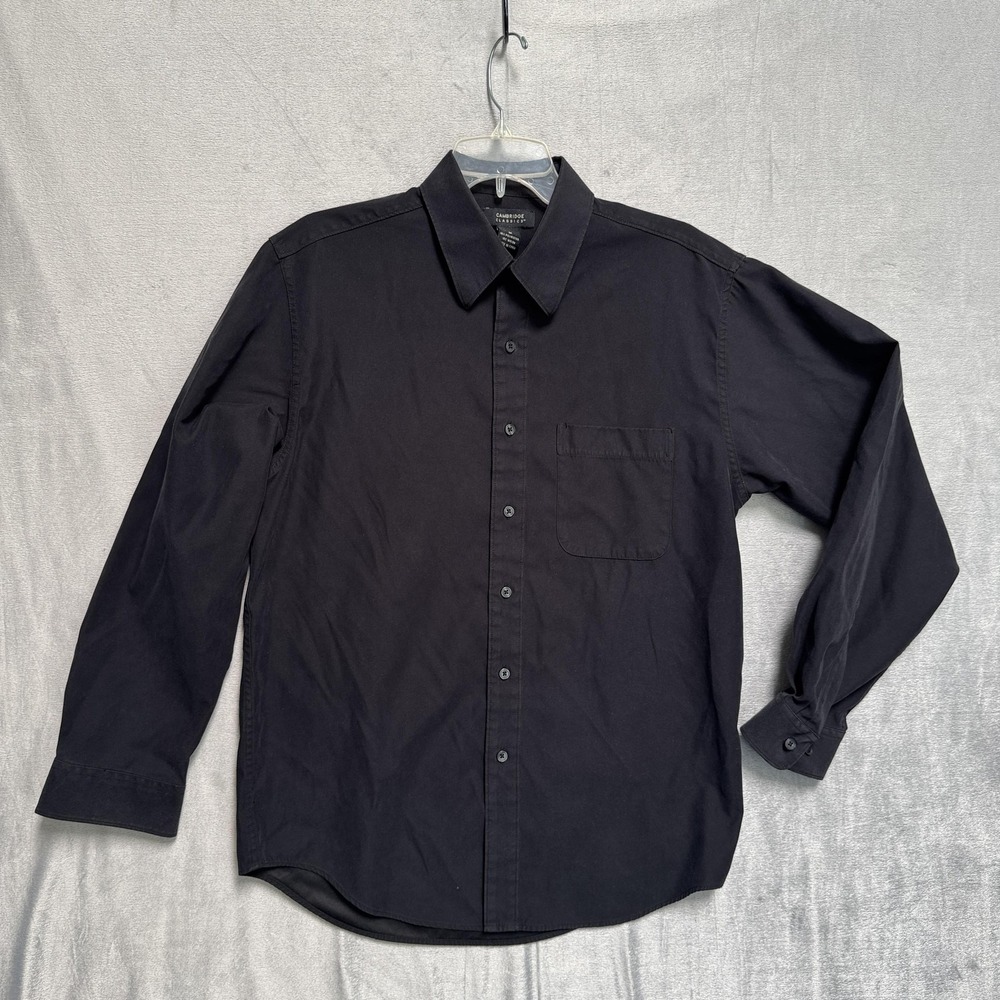 Cambridge Classics Dress Shirt Mens M Black‎ Solid Long Sleeve Button Up Soft